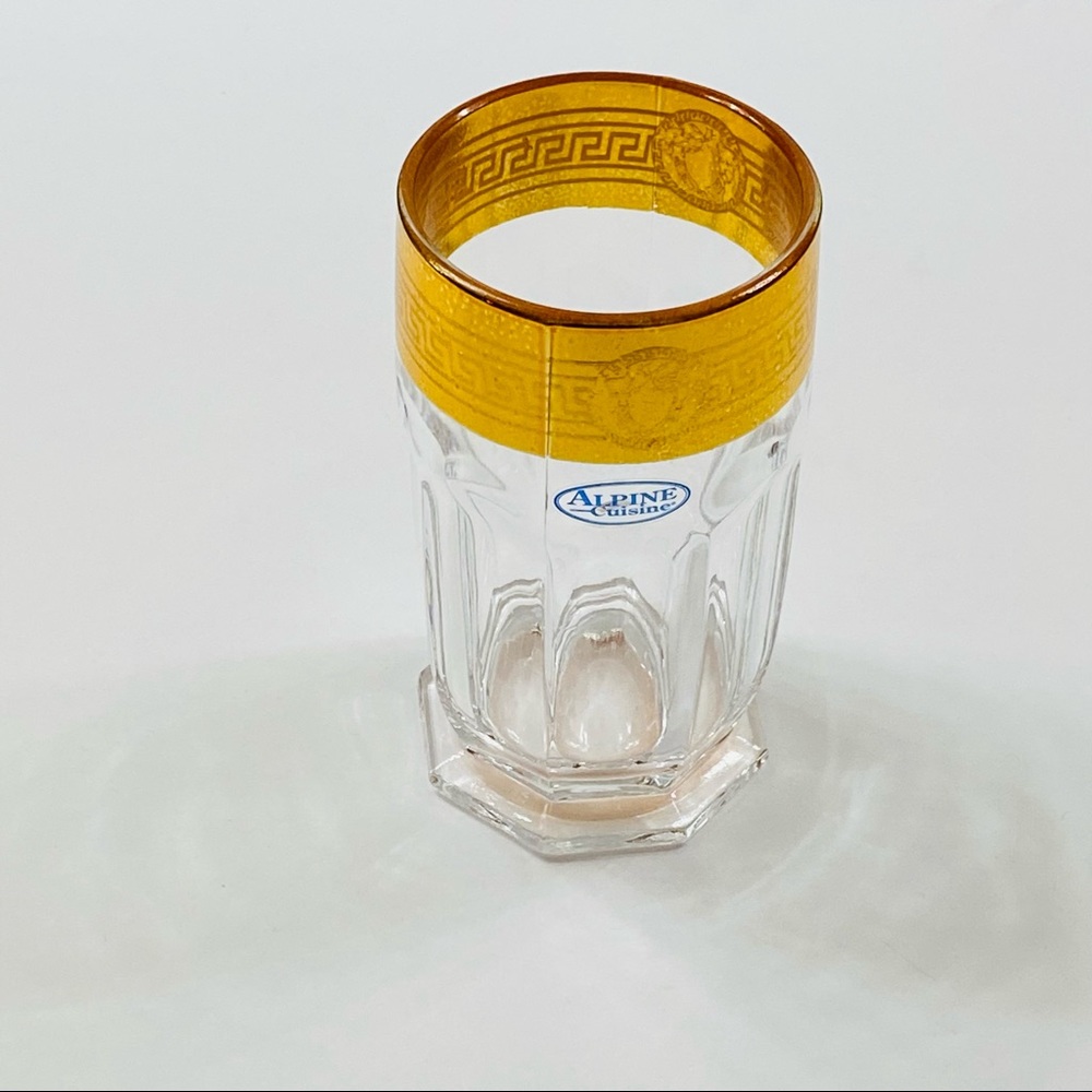 Vintage Alpine Cuisine Set of 12 Footed Tumbler Glasses Gold Rim